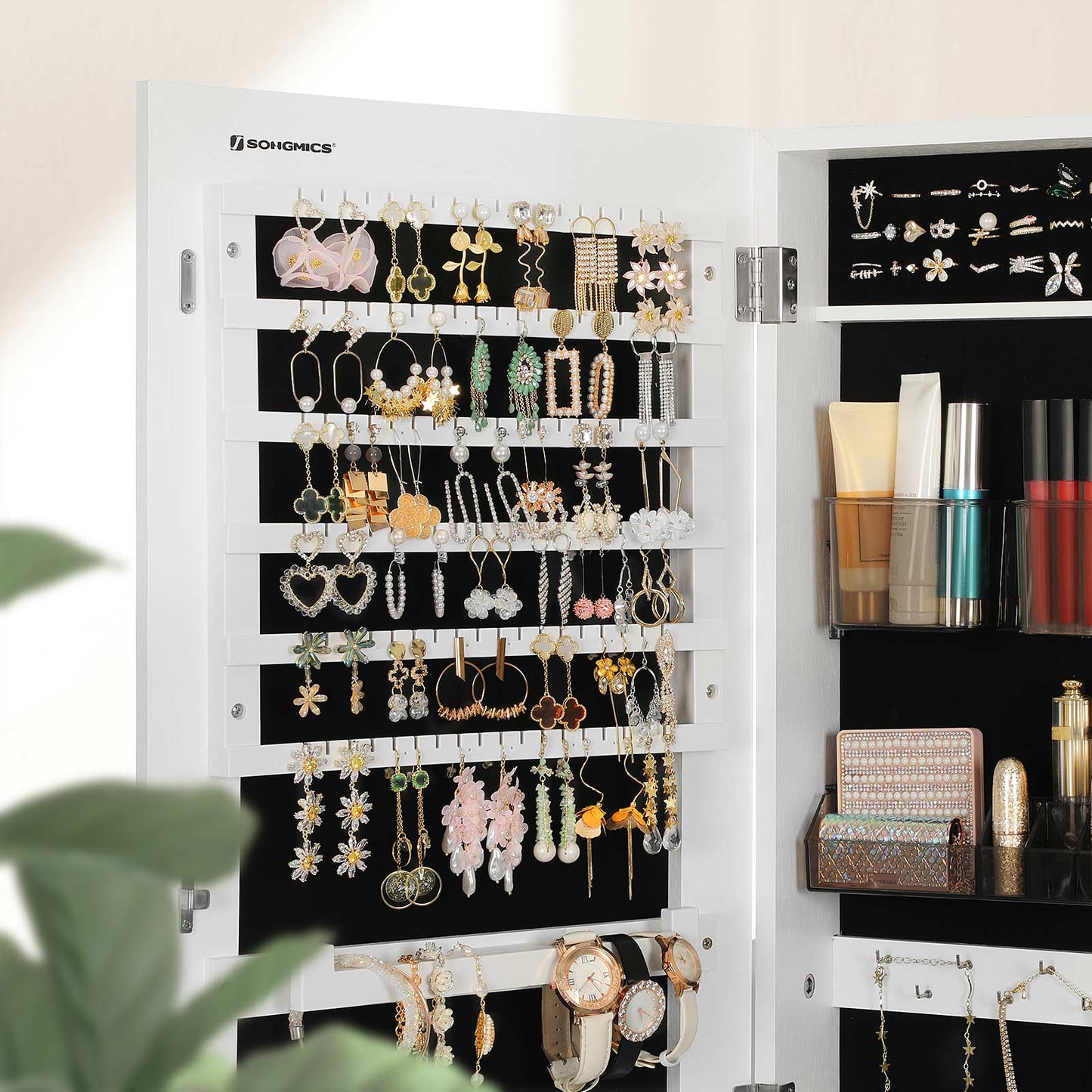 White Freestanding Jewelry Cabinet Armoire with Mirror - image 6