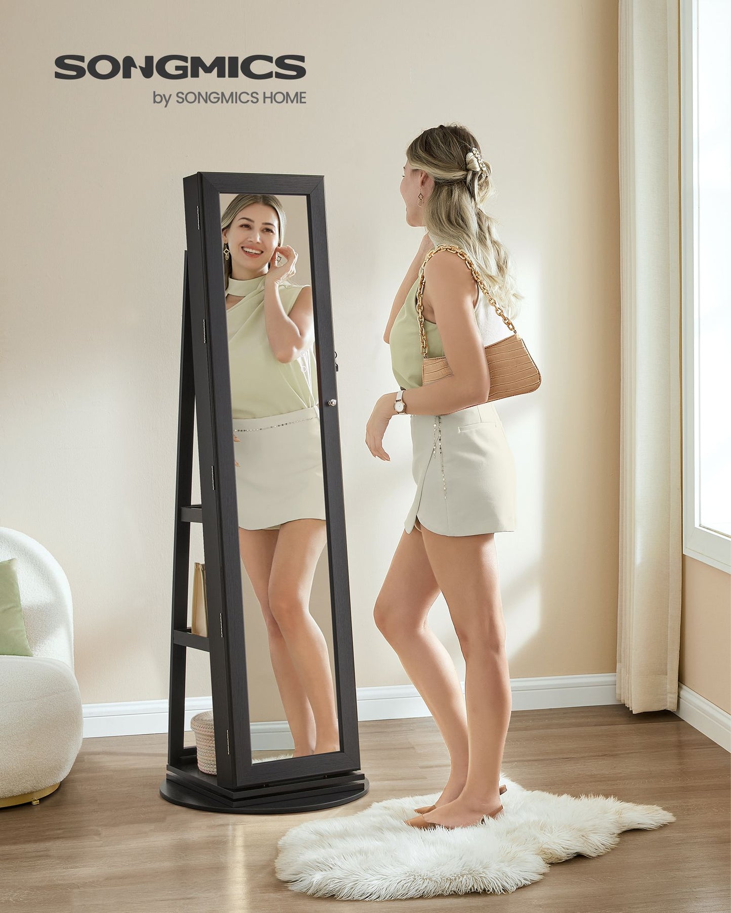 Lockable Jewelry Organizer with Full-Length Mirror