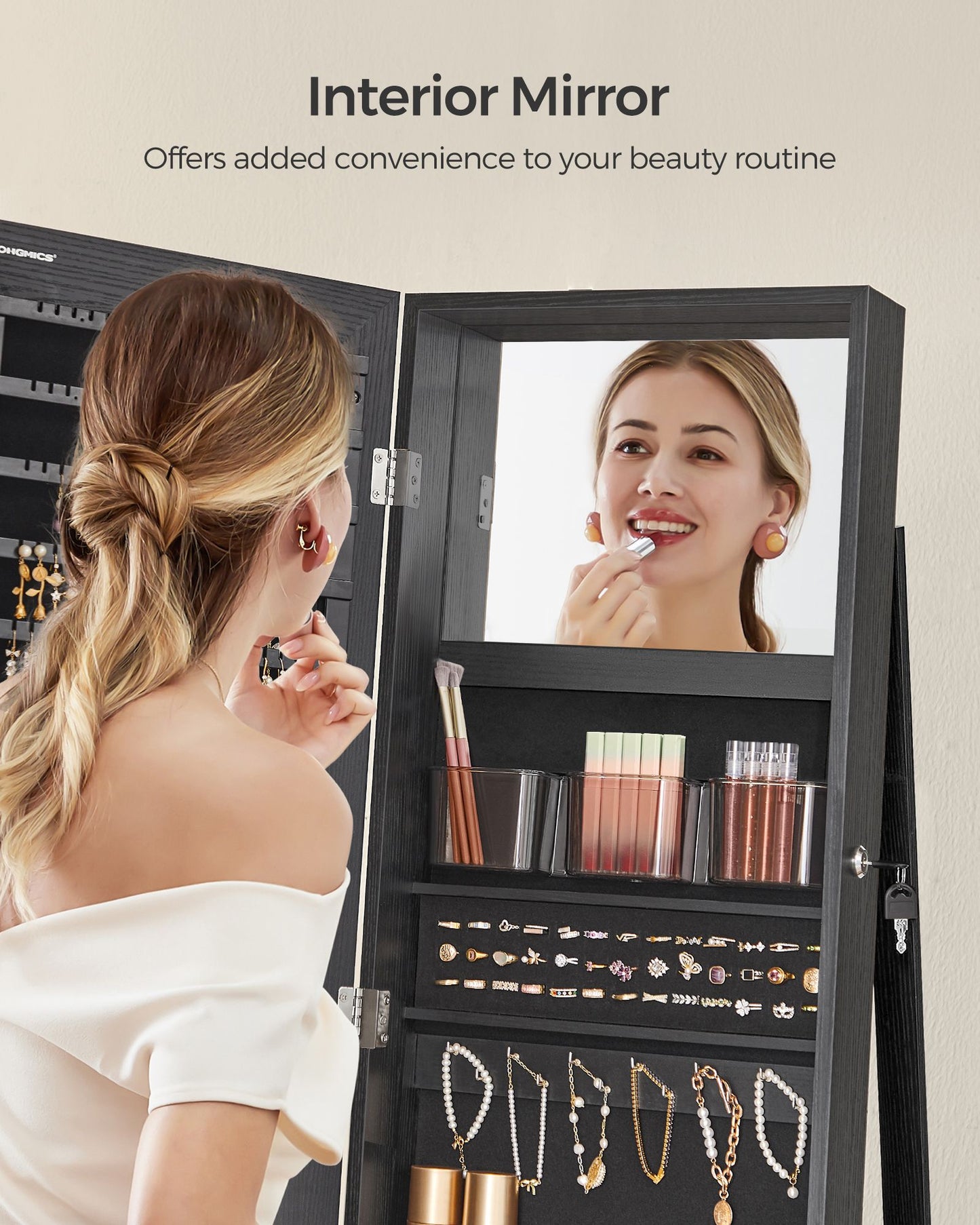 Lockable Jewelry Organizer with Full-Length Mirror