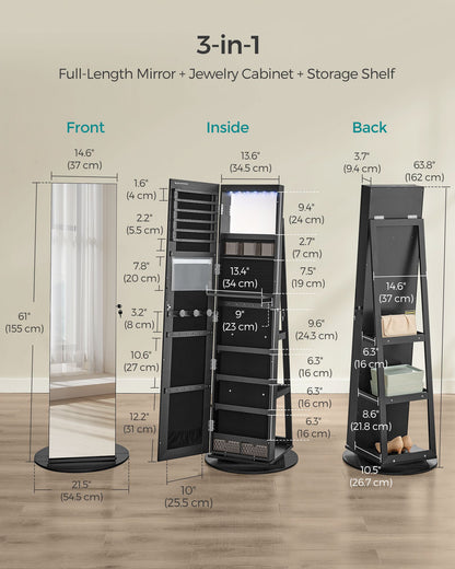 6 LEDs Lockable Mirror Jewelry Cabinet - HWLEXTRA 