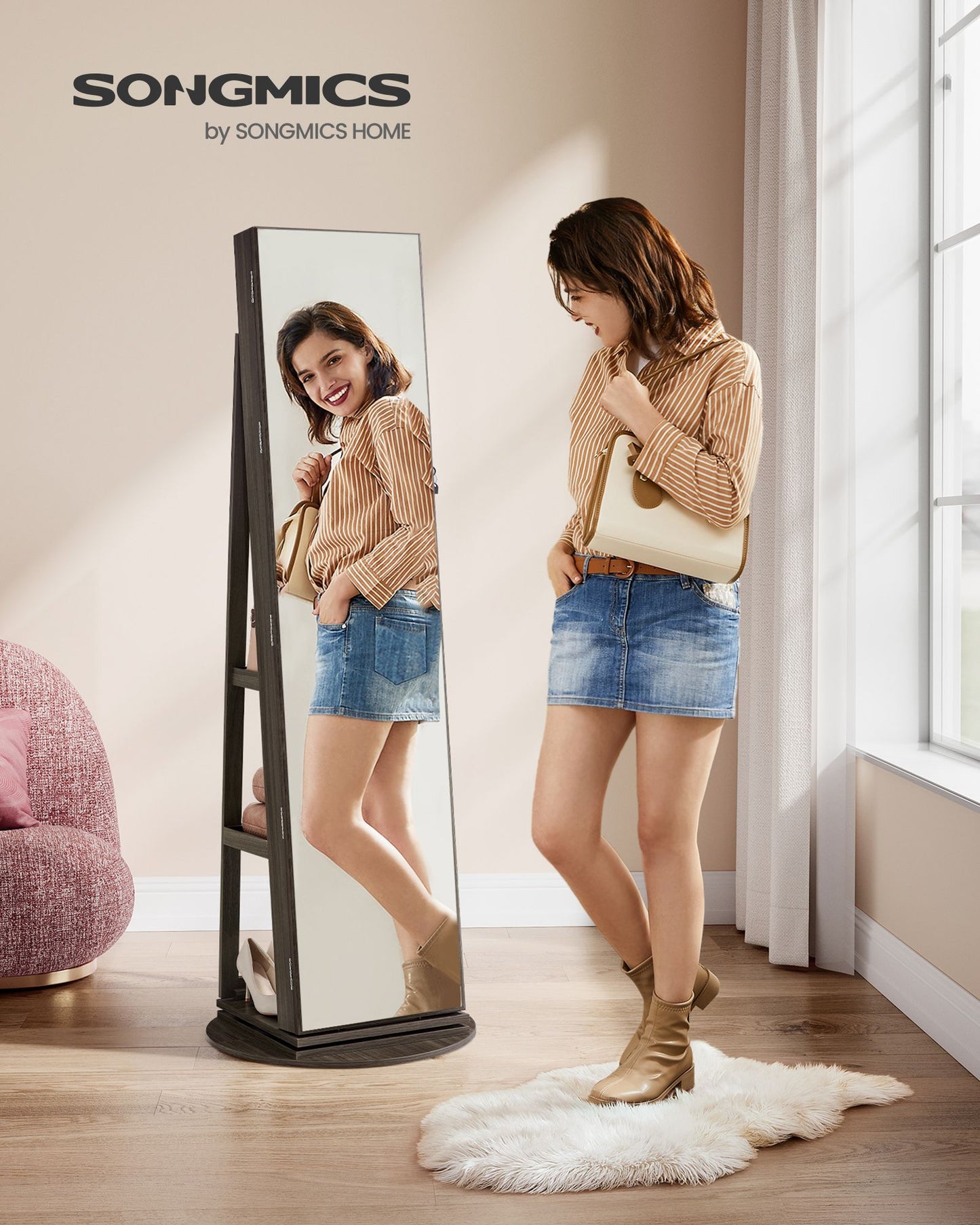6 LEDs Lockable Mirror Jewelry Cabinet - HWLEXTRA 