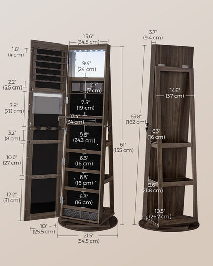 6 LEDs Lockable Mirror Jewelry Cabinet - HWLEXTRA 