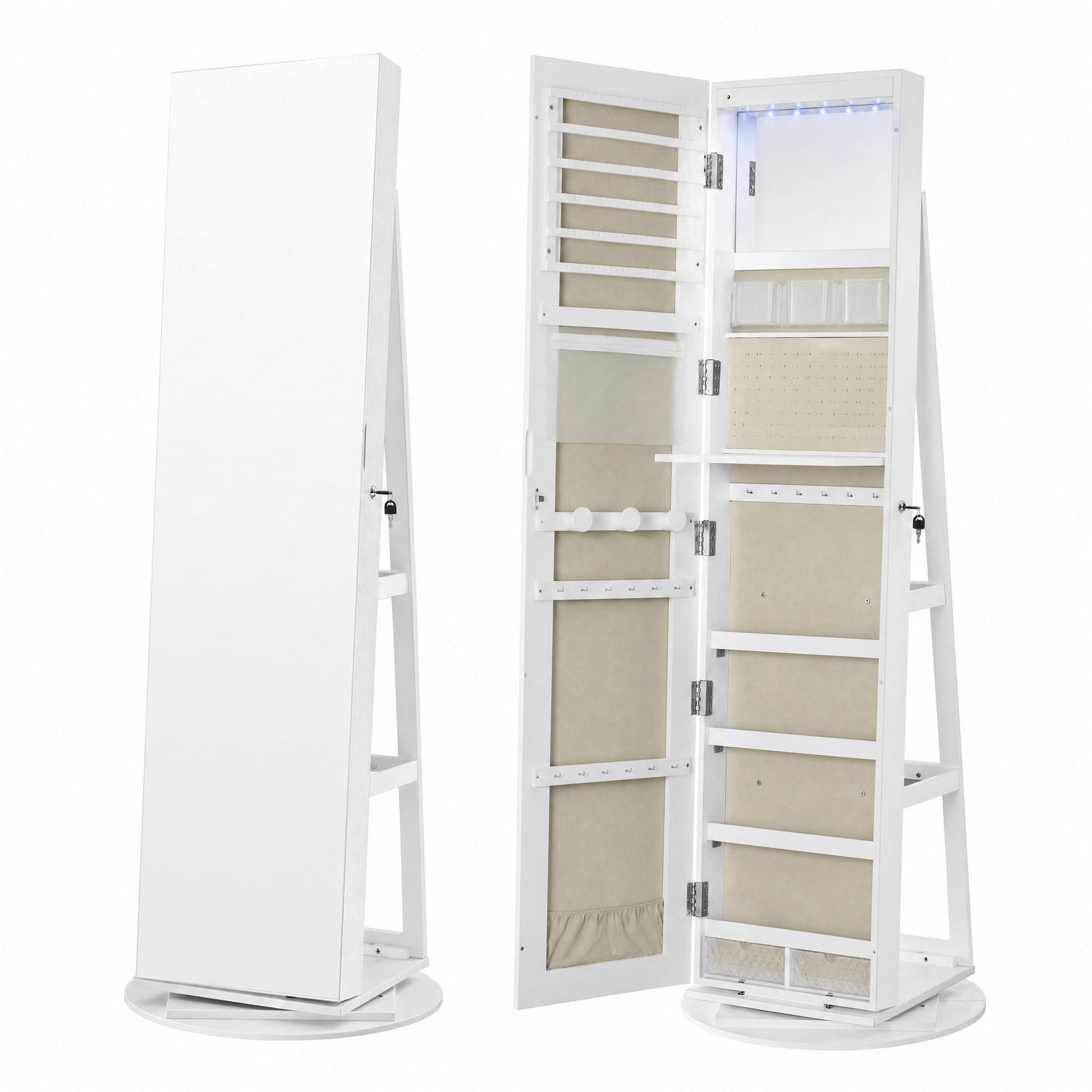 360° Rotating Mirrored Jewellery Cabinet, Lockable Jewellery Organiser, with Full-Length Mirror - image 7