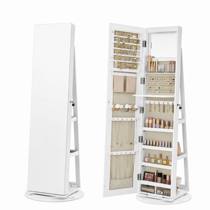 360° Rotating Mirrored Jewellery Cabinet, Lockable Jewellery Organiser, with Full-Length Mirror - image 8