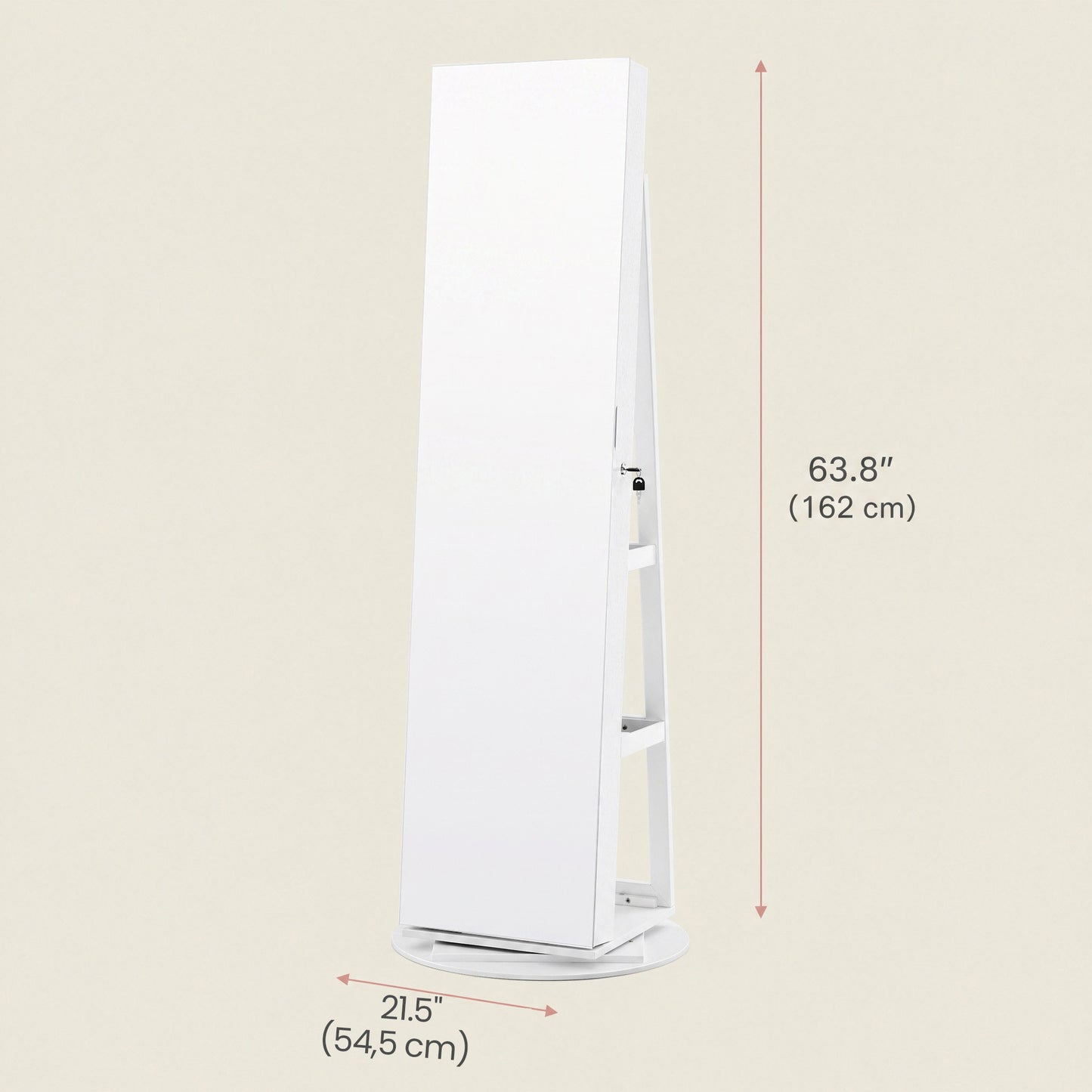 360° Rotating Mirrored Jewellery Cabinet, Lockable Jewellery Organiser, with Full-Length Mirror - image 9