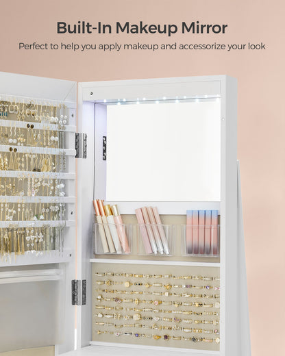 6 LEDs Lockable Mirror Jewelry Cabinet