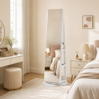 360° Rotating Mirrored Jewellery Cabinet, Lockable Jewellery Organiser, with Full-Length Mirror - image 10