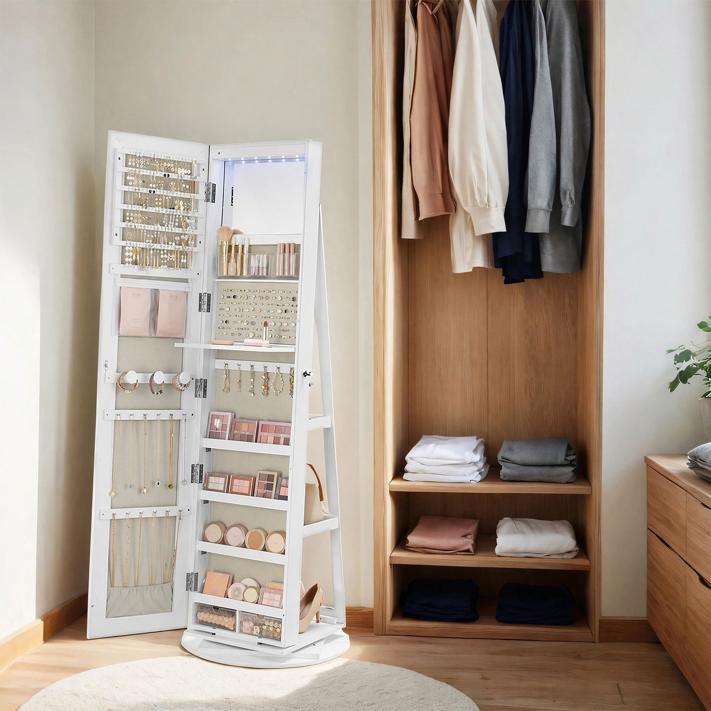 360° Rotating Mirrored Jewellery Cabinet, Lockable Jewellery Organiser, with Full-Length Mirror - image 11