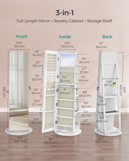 6 LEDs Lockable Mirror Jewelry Cabinet