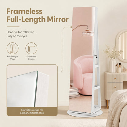 360° Rotating Mirrored Jewellery Cabinet, Lockable Jewellery Organiser, with Full-Length Mirror - image 12