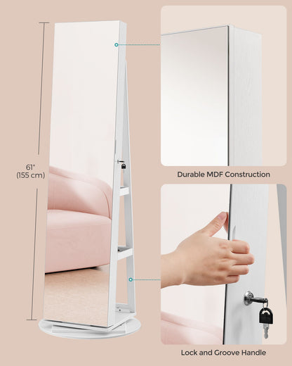 6 LEDs Lockable Mirror Jewelry Cabinet