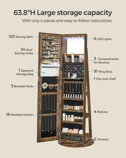 61-Inch Jewelry Cabinet with Lights - HWLEXTRA 