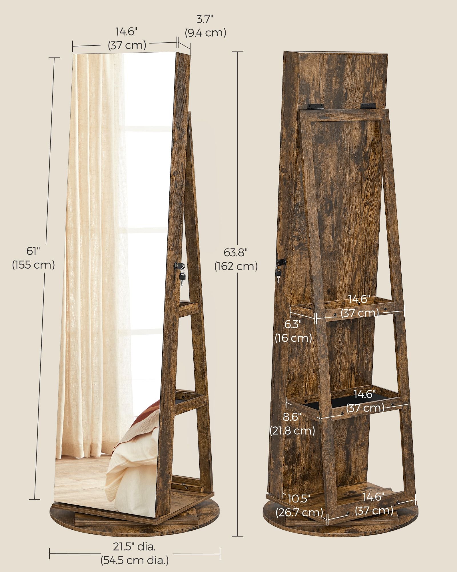 61-Inch Jewelry Cabinet with Lights - HWLEXTRA 