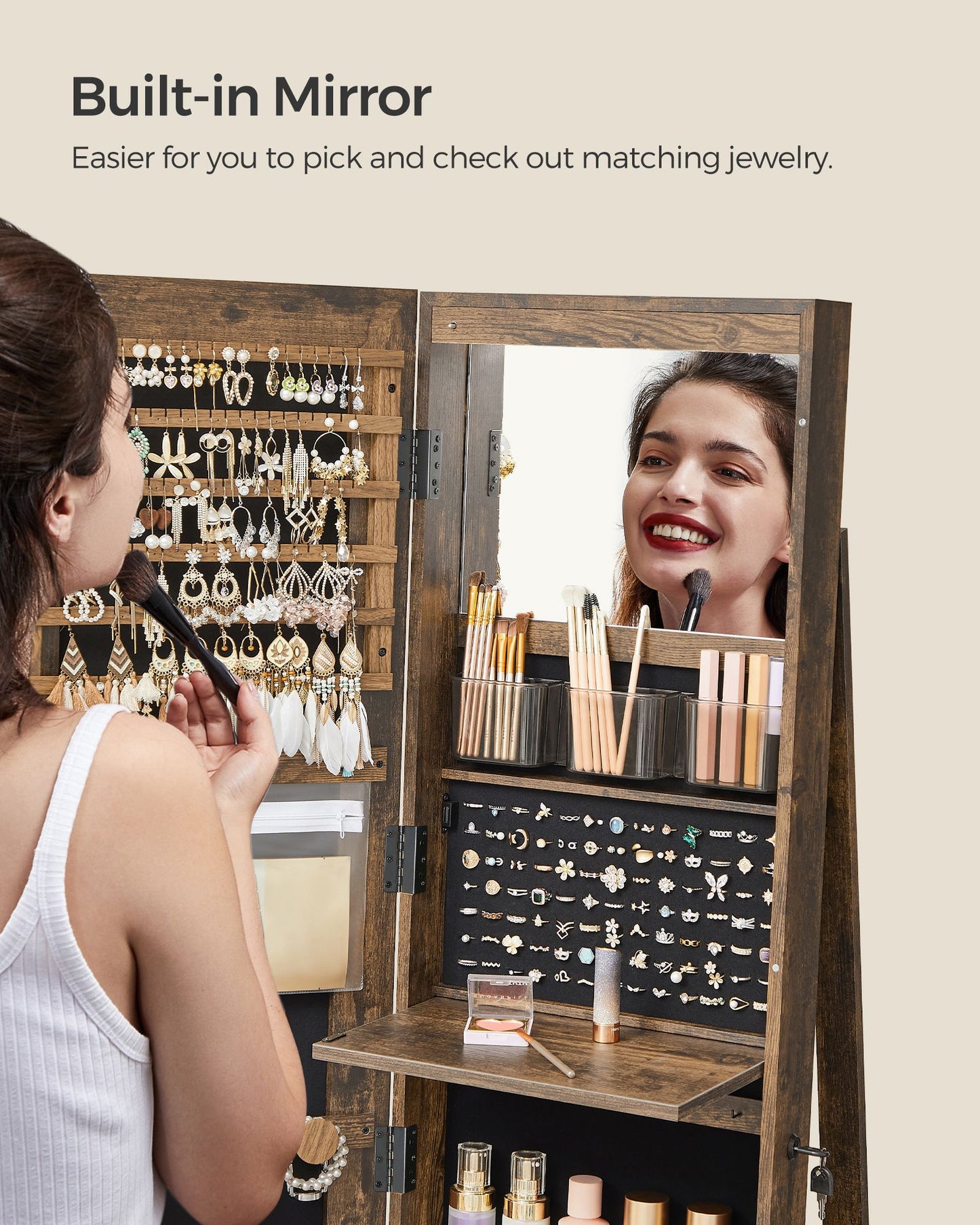 61-Inch Jewelry Cabinet with Lights - HWLEXTRA 