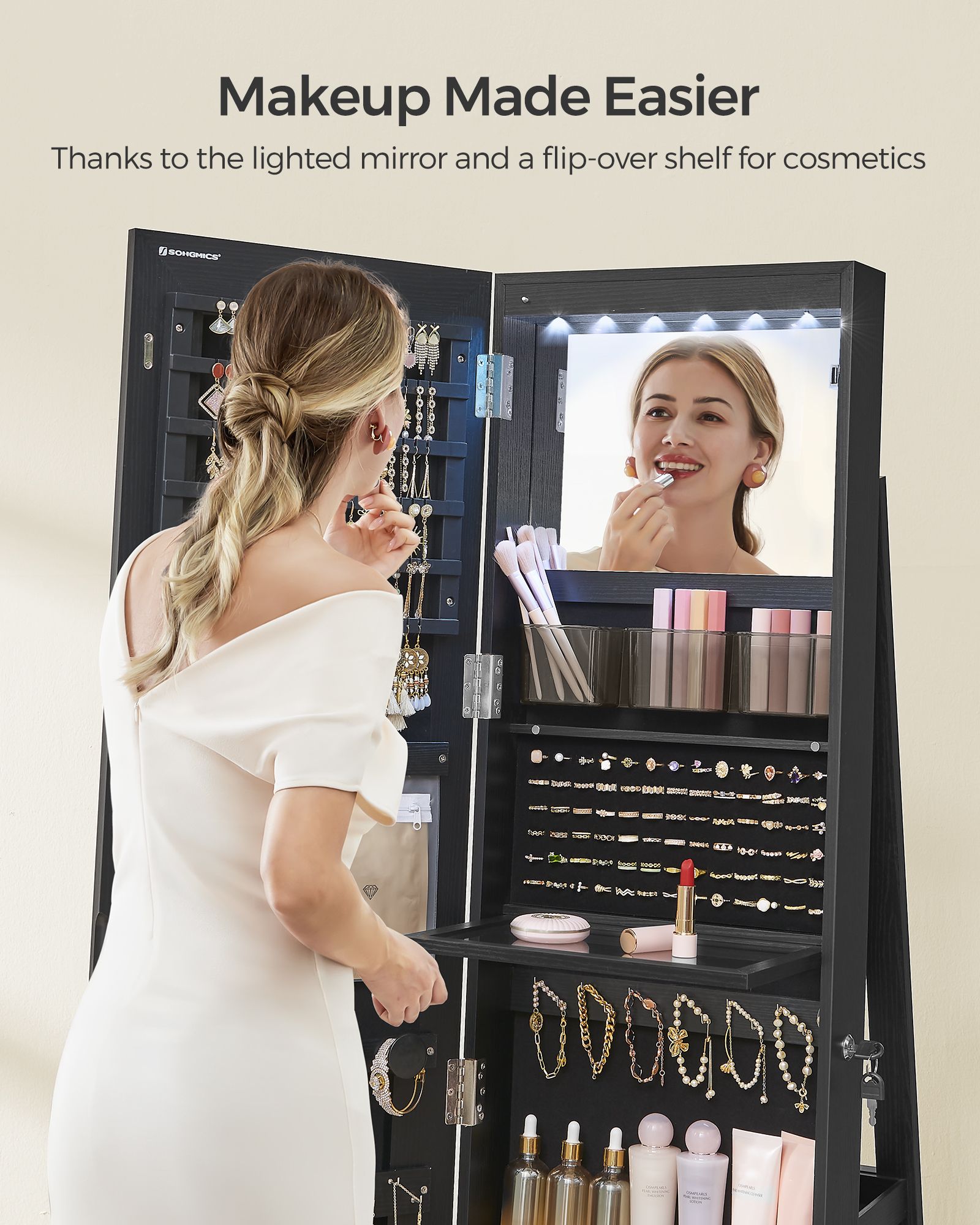 LED Mirror Jewelry Cabinet Standing - HWLEXTRA 
