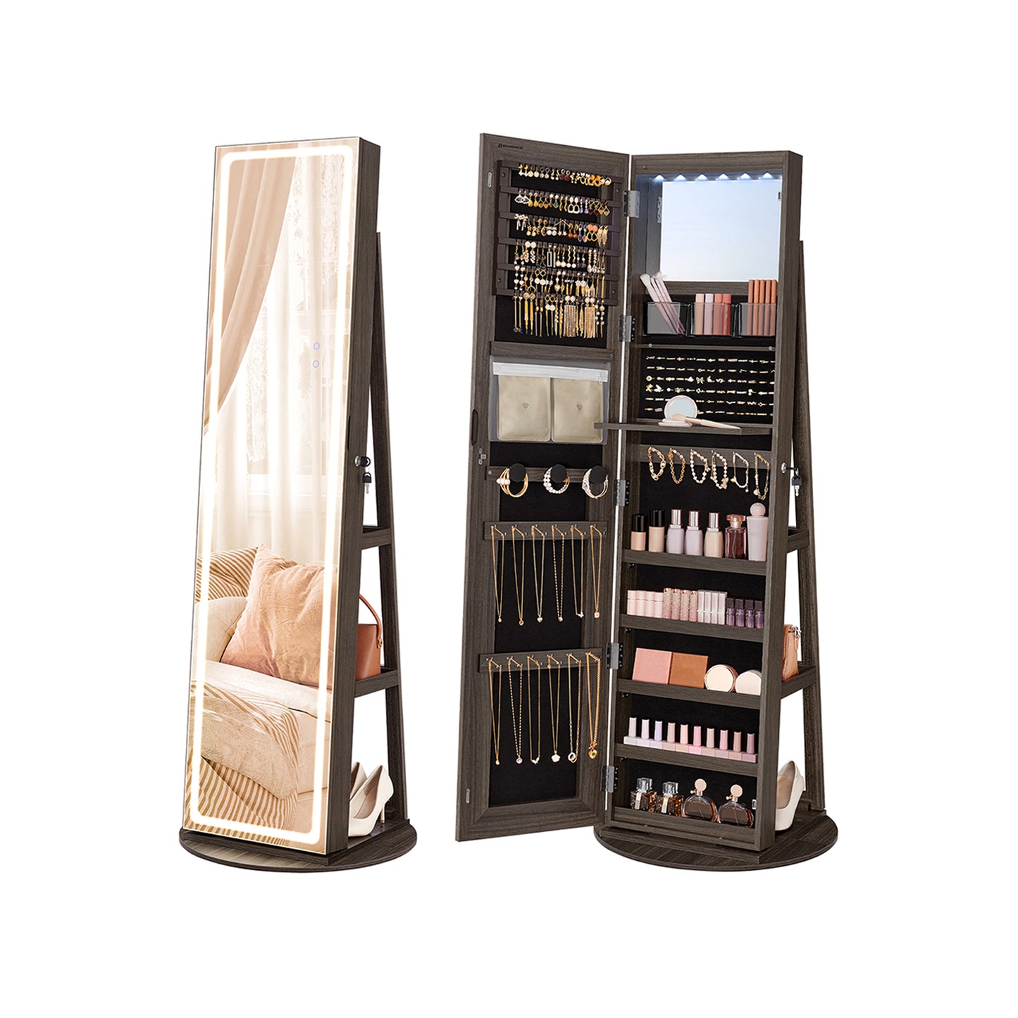 LED Mirror Jewelry Cabinet Standing - HWLEXTRA 