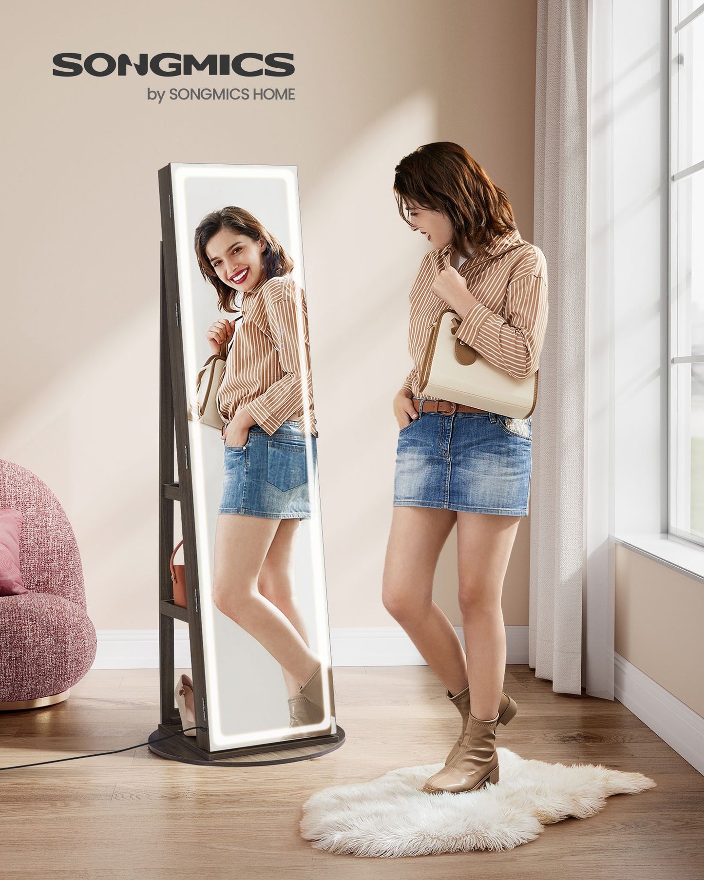 LED Mirror Jewelry Cabinet Standing - HWLEXTRA 
