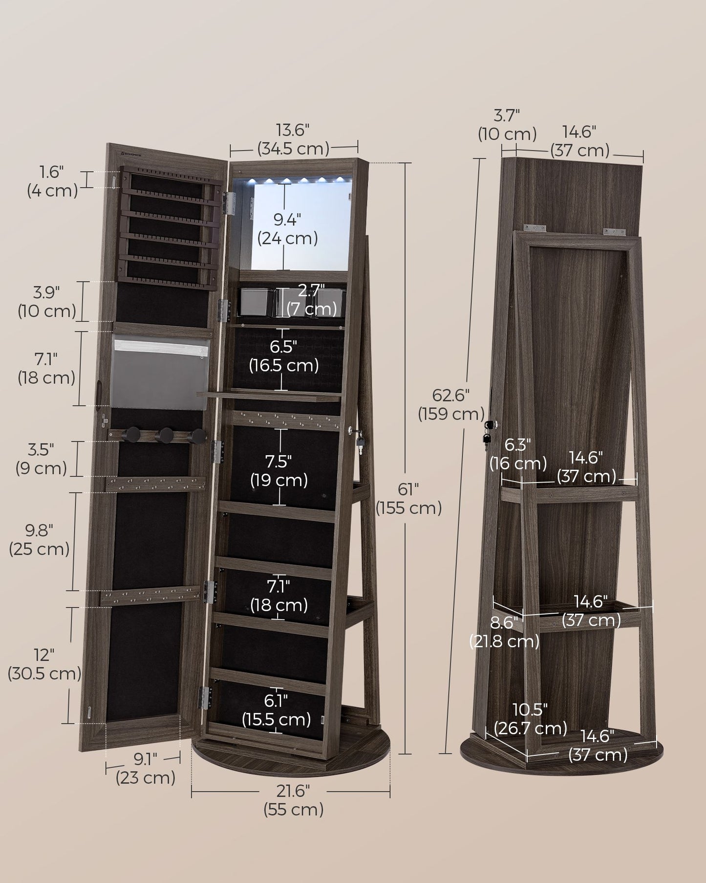 LED Mirror Jewelry Cabinet Standing - HWLEXTRA 