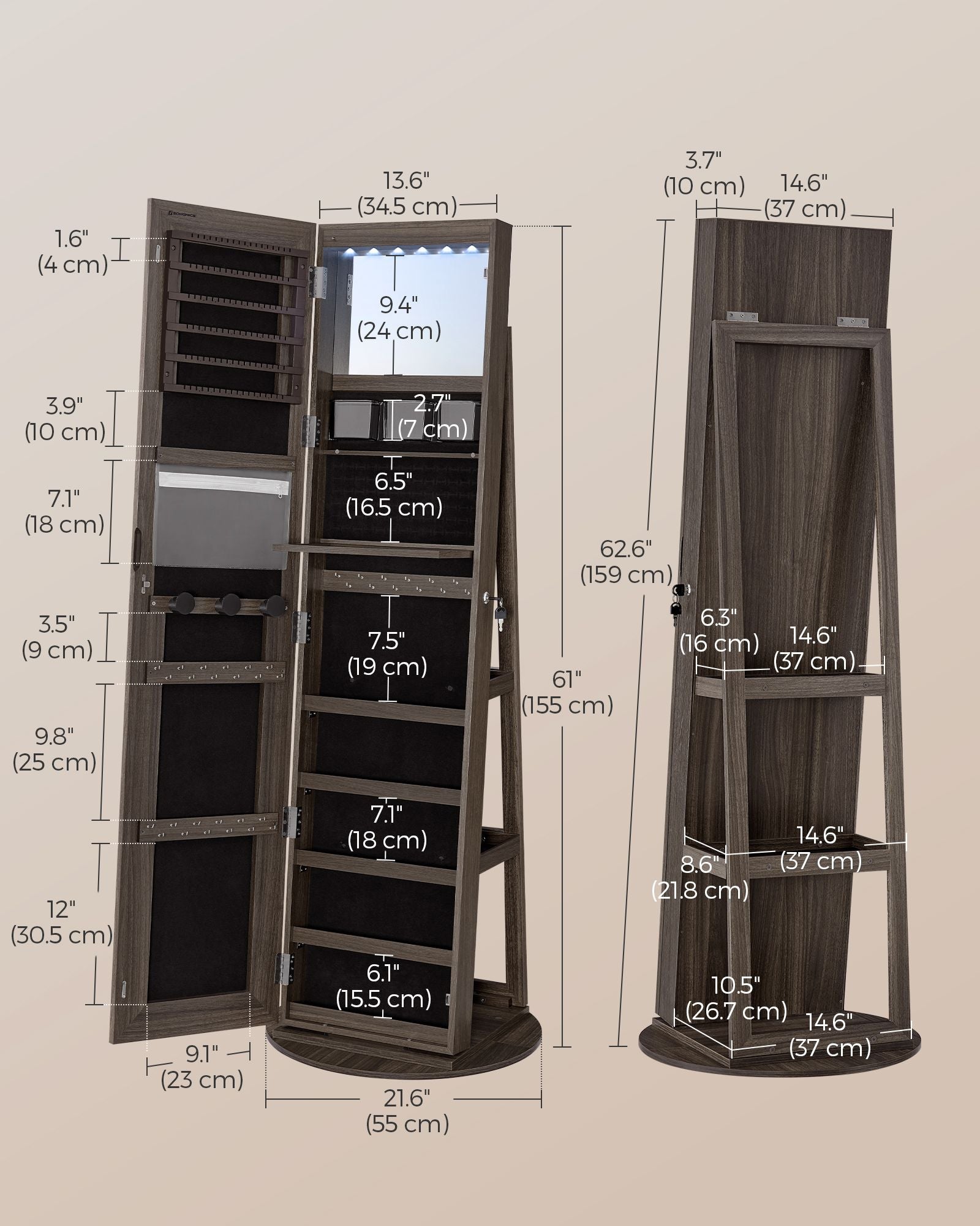LED Mirror Jewelry Cabinet Standing - HWLEXTRA 