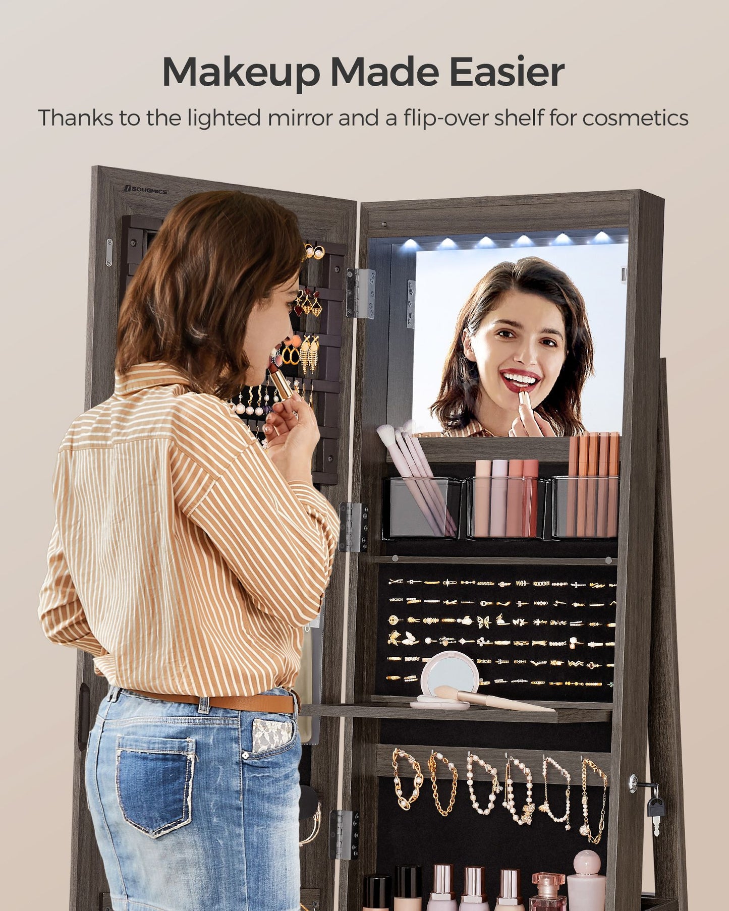 LED Mirror Jewelry Cabinet Standing - HWLEXTRA 