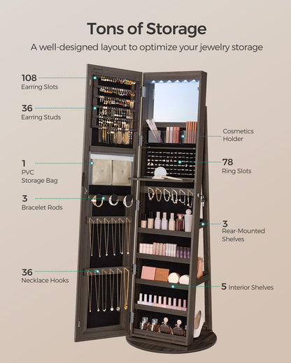 LED Mirror Jewelry Cabinet Standing - HWLEXTRA 