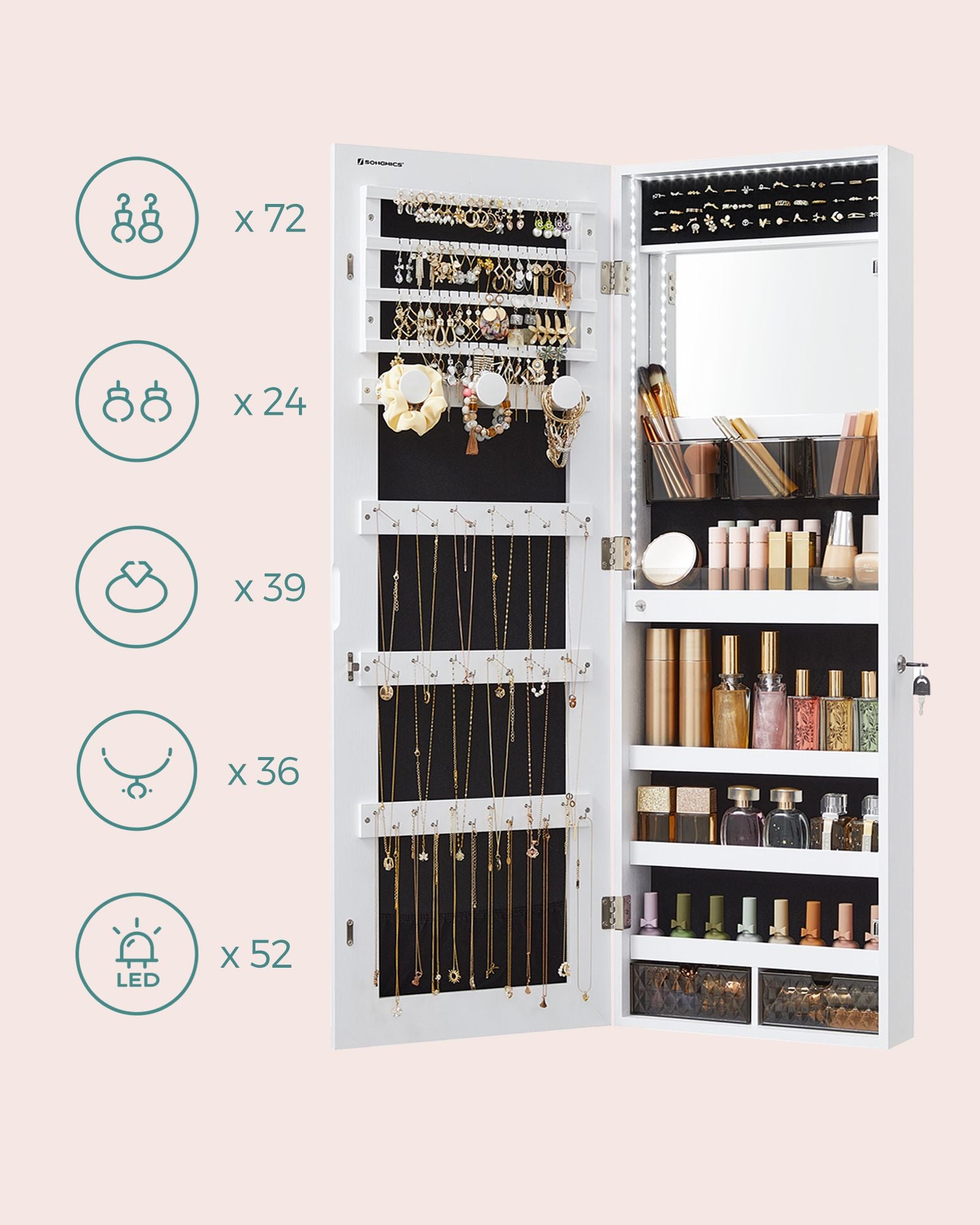 Wall Mounted Jewellery Cabinet Organizer with LED Lights - image 4