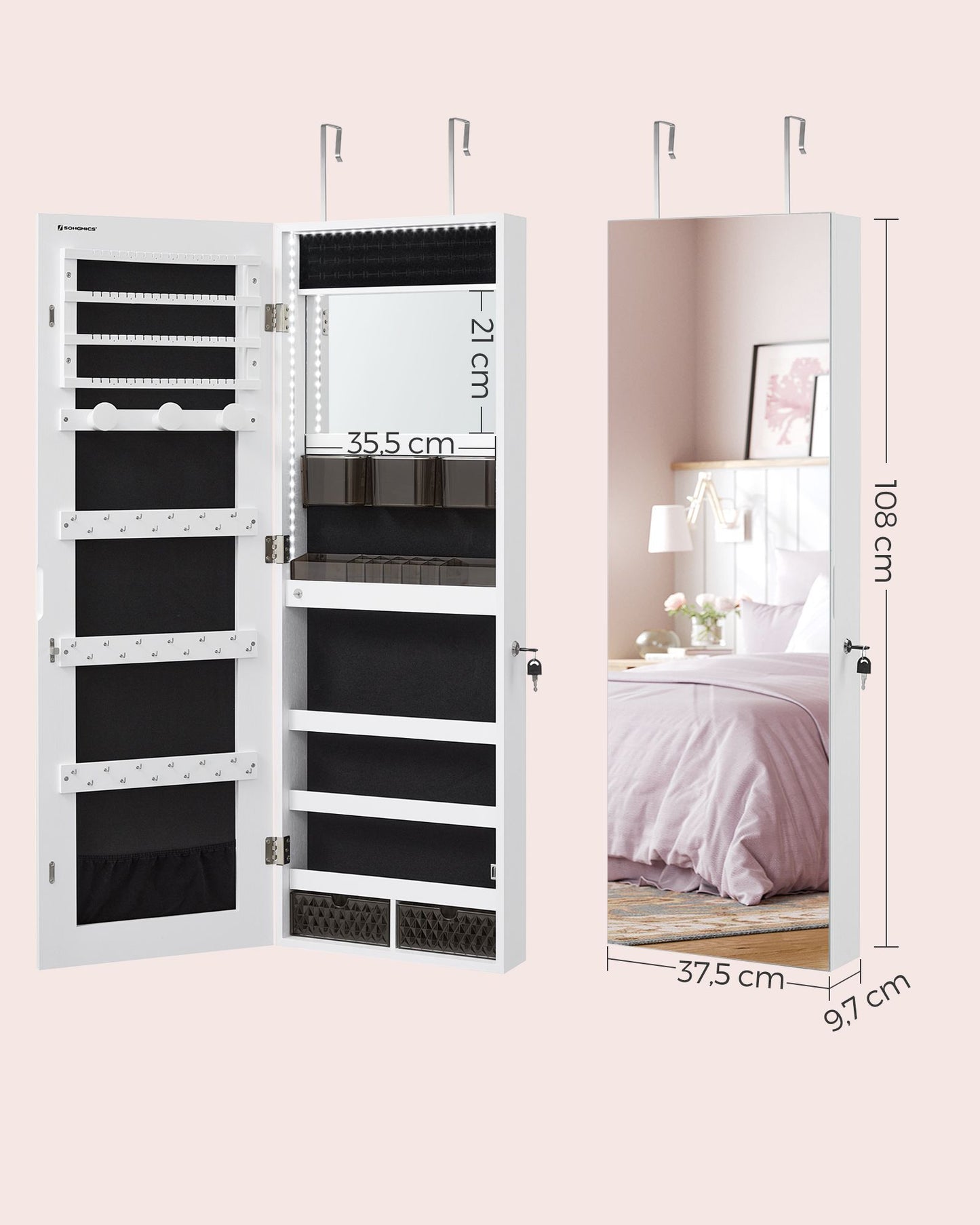 Wall Mounted Jewellery Cabinet Organizer with LED Lights - image 7