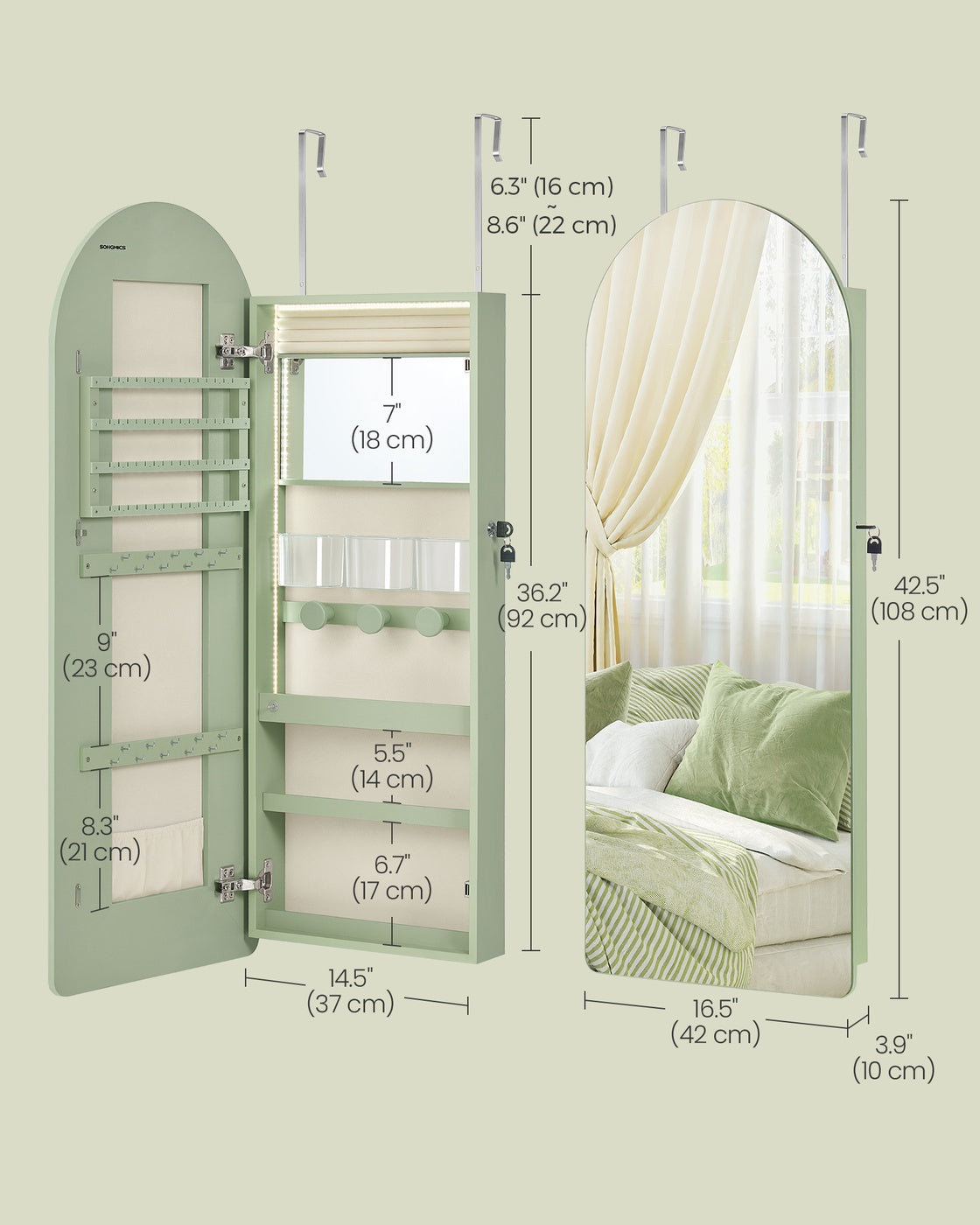 Wide LED Jewelry Cabinet Wall/Door Mounted