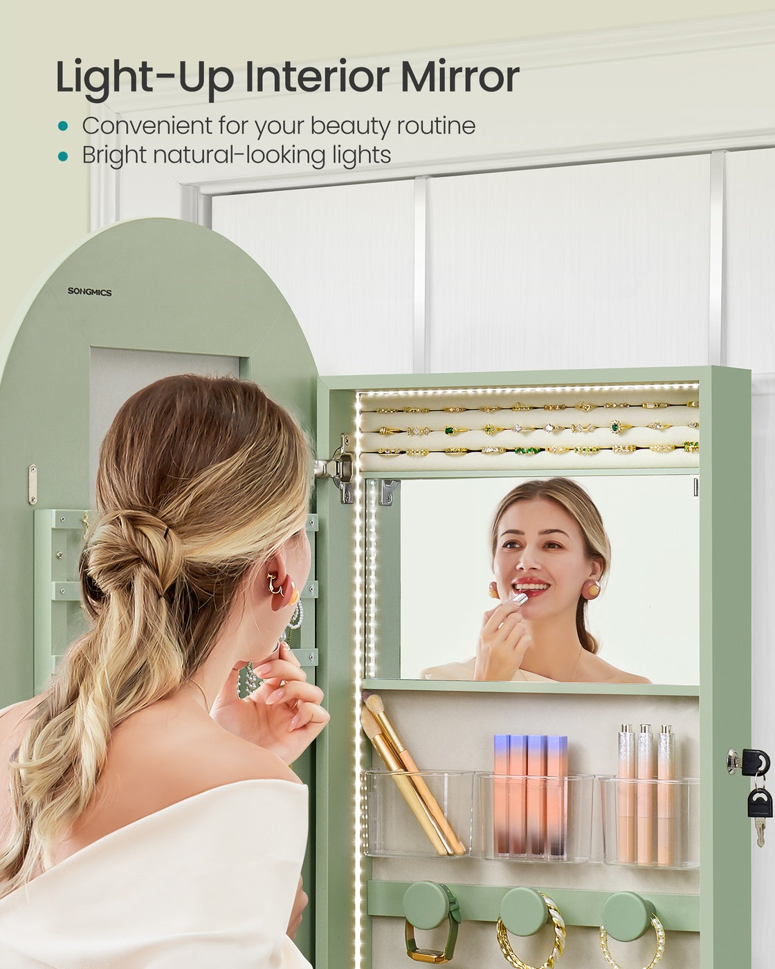 Wide LED Jewelry Cabinet Wall/Door Mounted