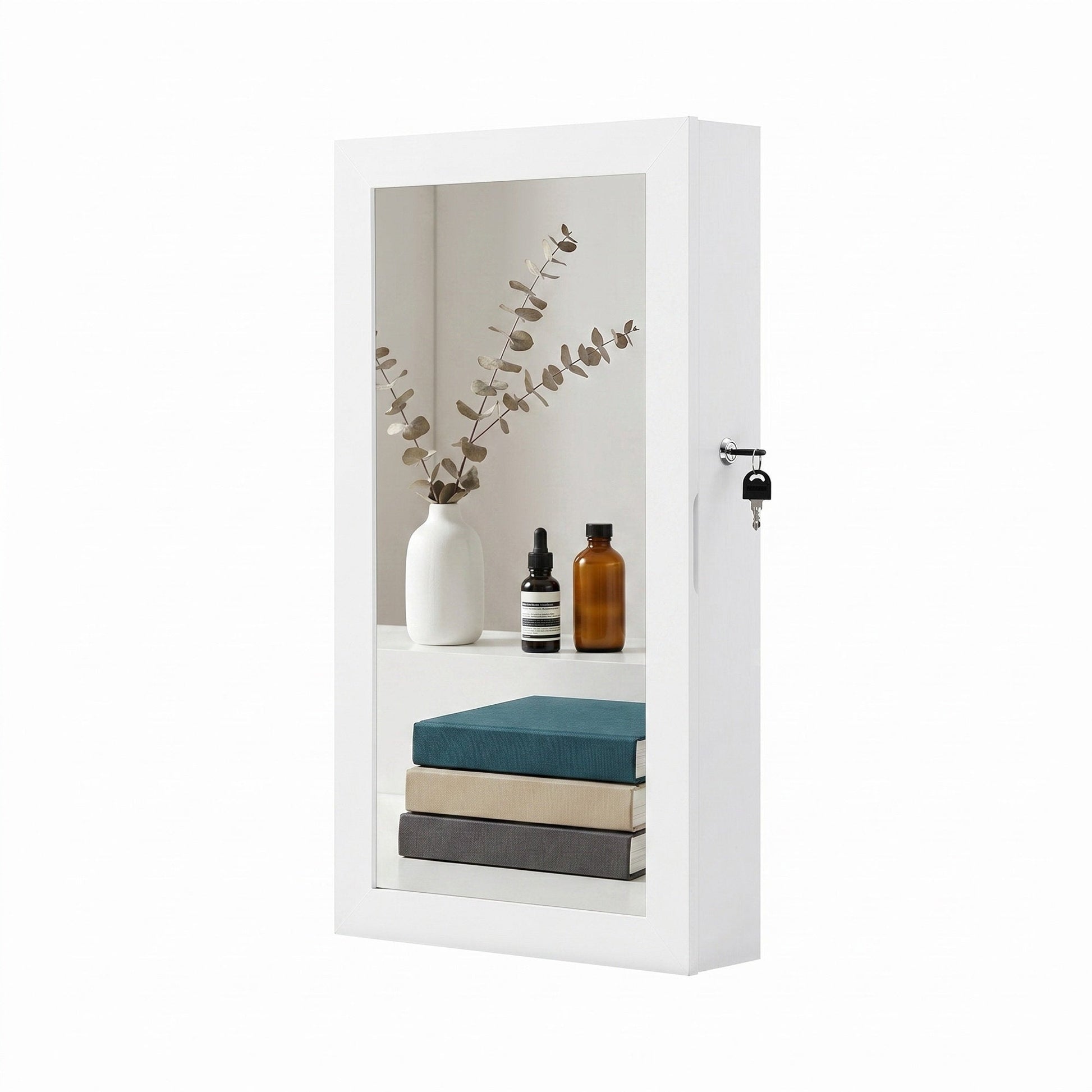 Lockable Jewellery Cabinet Armoire with Mirror, Wall-Mounted Space Saving Jewellery Storage Organizer - image 1