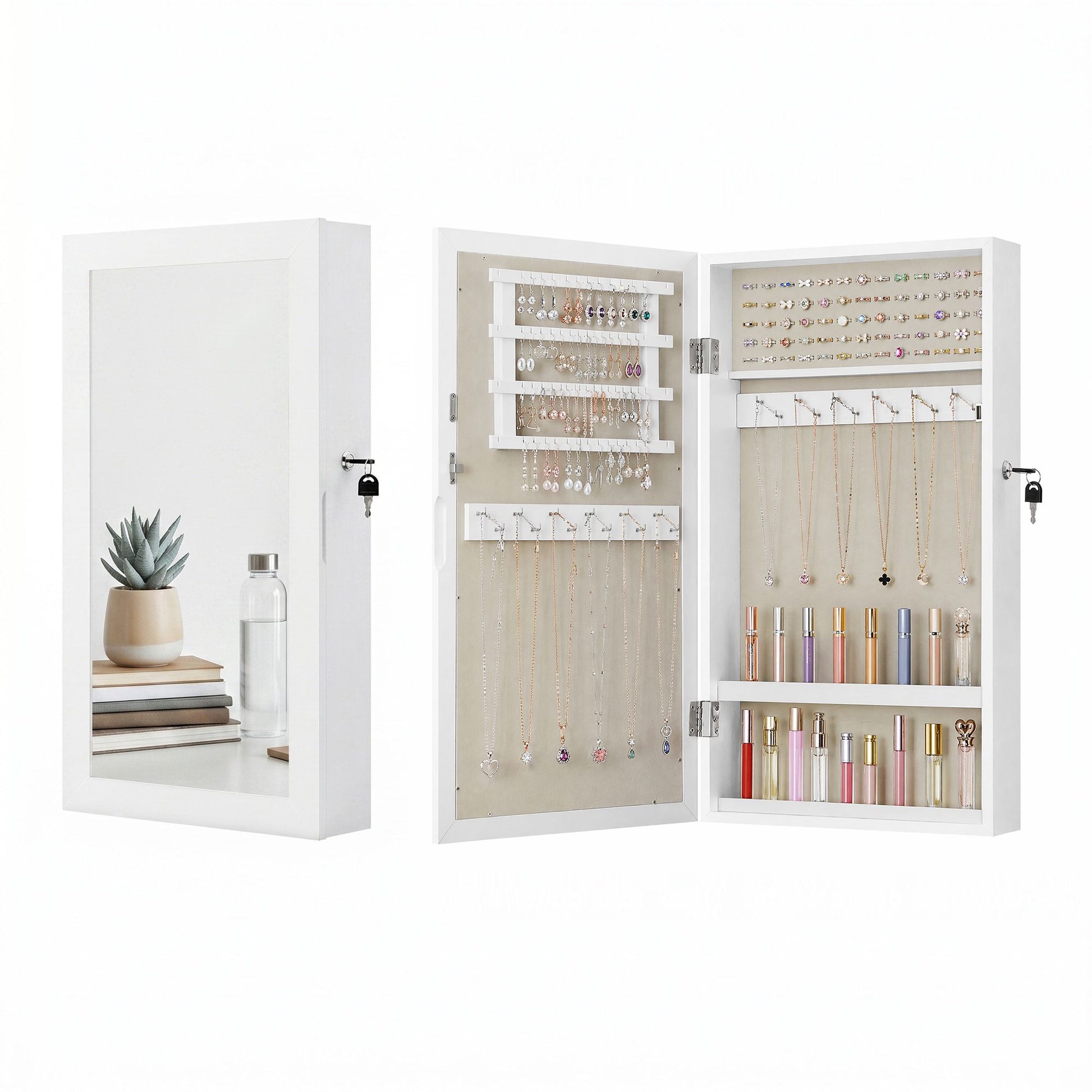 Lockable Jewellery Cabinet Armoire with Mirror, Wall-Mounted Space Saving Jewellery Storage Organizer - image 2