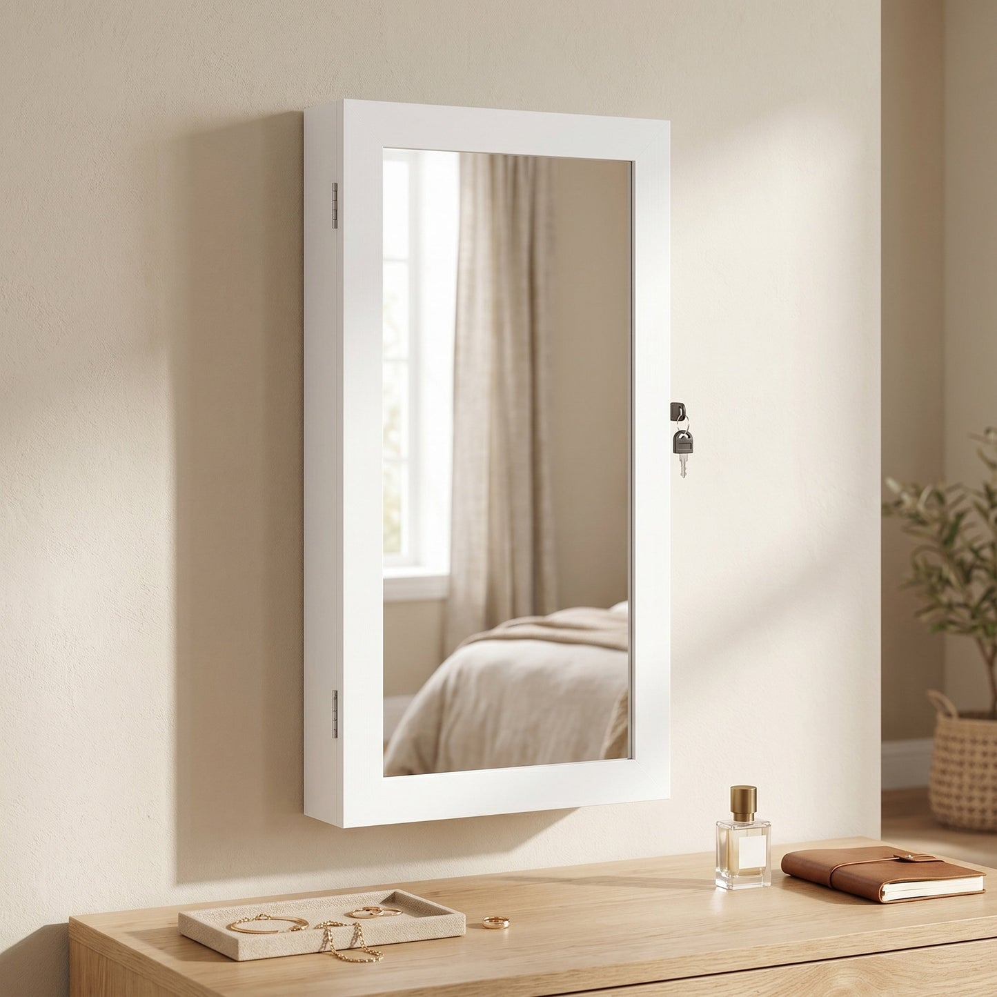 Lockable Jewellery Cabinet Armoire with Mirror, Wall-Mounted Space Saving Jewellery Storage Organizer - image 5