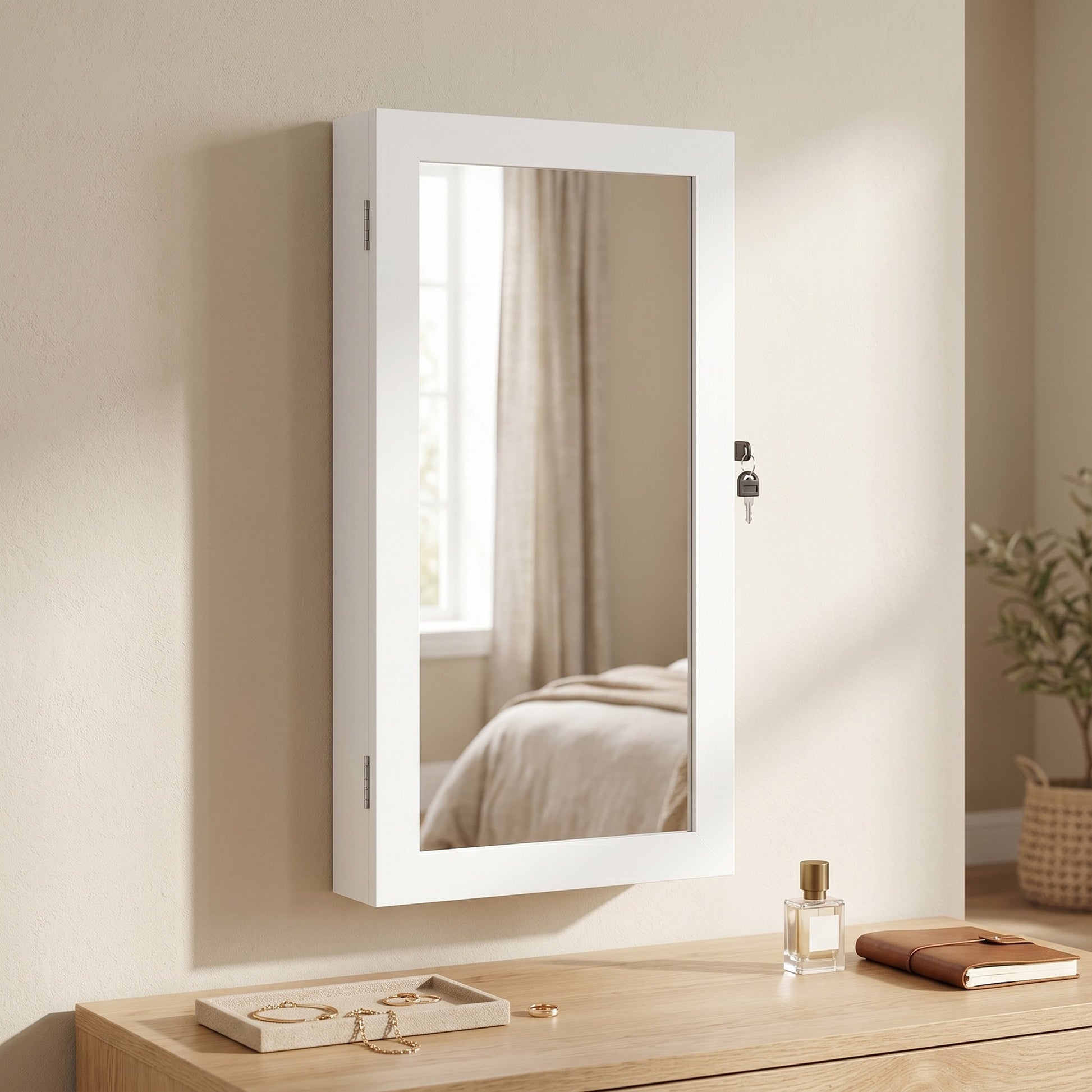 Lockable Jewellery Cabinet Armoire with Mirror, Wall-Mounted Space Saving Jewellery Storage Organizer - image 5