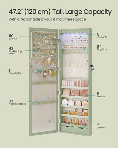 Lockable Wall or Door Mounted Jewelry Armoire Organizer with Mirror - HWLEXTRA 