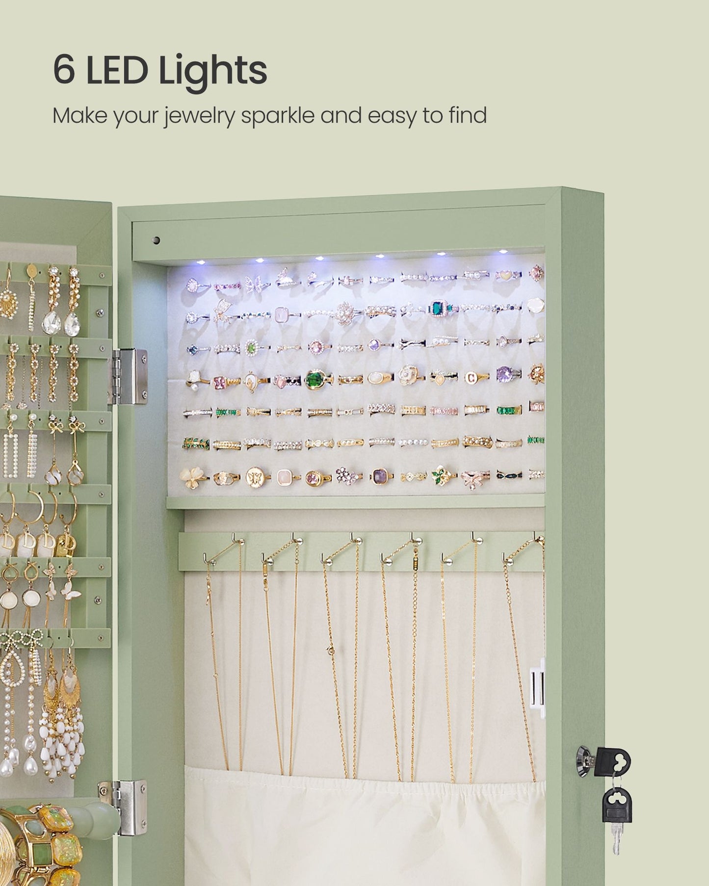 Lockable Wall or Door Mounted Jewelry Armoire Organizer with Mirror - HWLEXTRA 