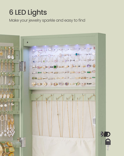 Lockable Wall or Door Mounted Jewelry Armoire Organizer with Mirror - HWLEXTRA 