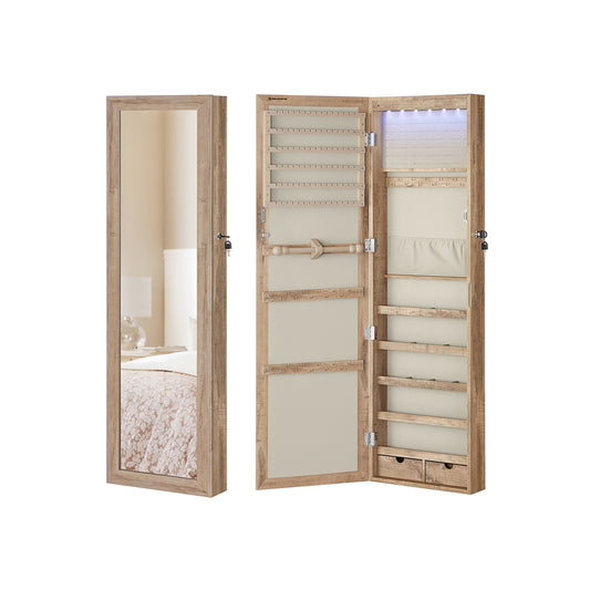 Lockable Wall or Door Mounted Jewelry Armoire Organizer with Mirror - HWLEXTRA 