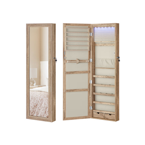 Lockable Wall or Door Mounted Jewelry Armoire Organizer with Mirror