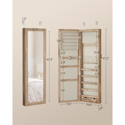 Lockable Wall or Door Mounted Jewelry Armoire Organizer with Mirror - HWLEXTRA 