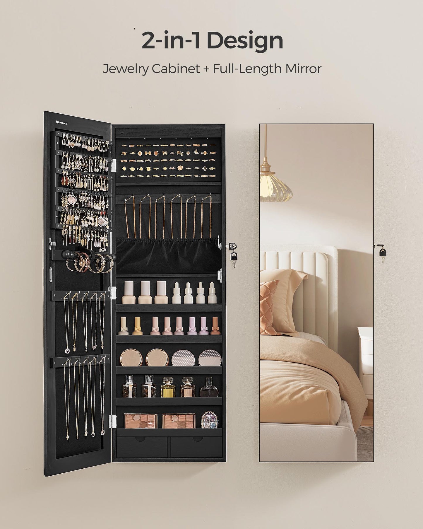 Hanging Jewelry Cabinet with LED Lights