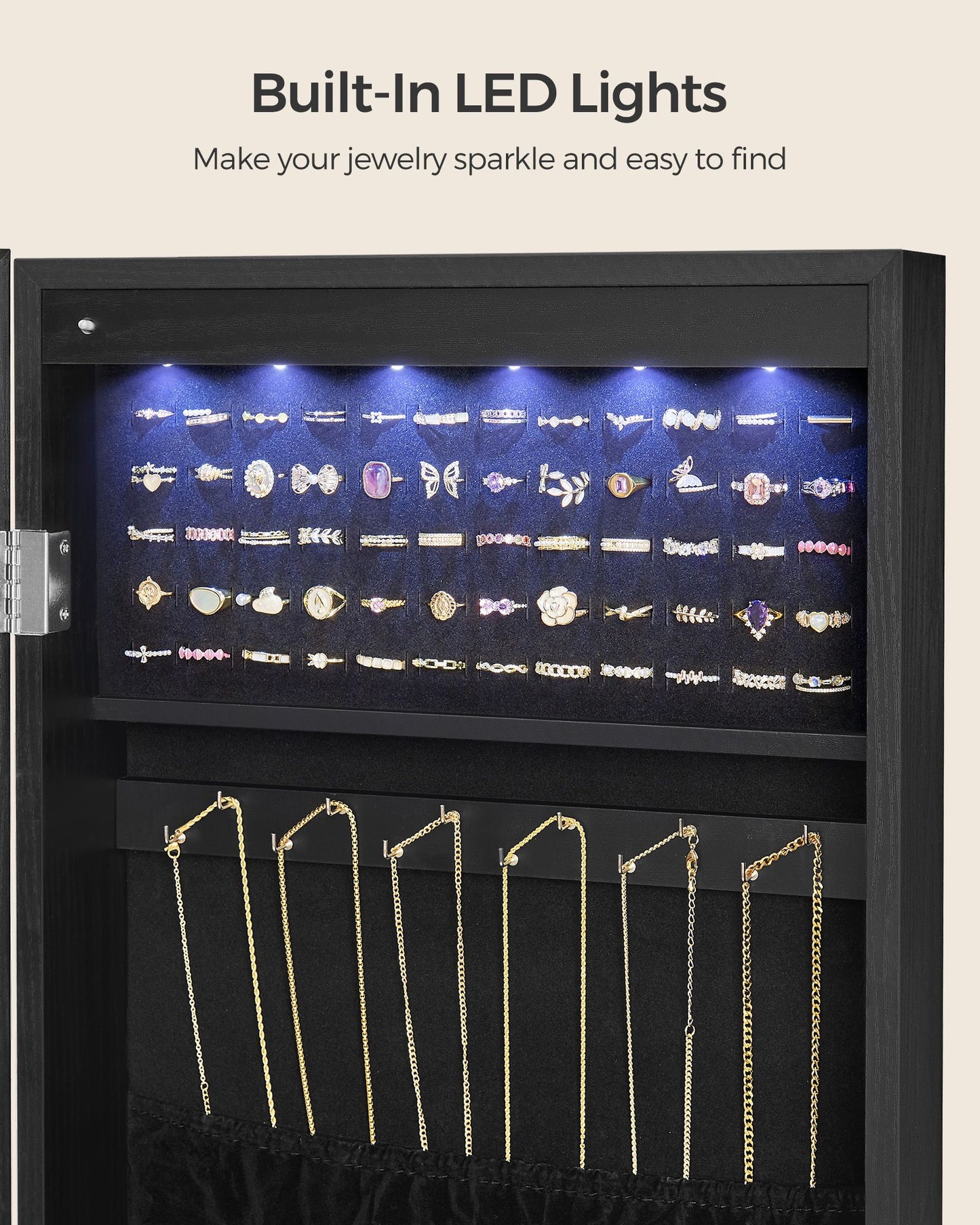 Hanging Jewelry Cabinet with LED Lights