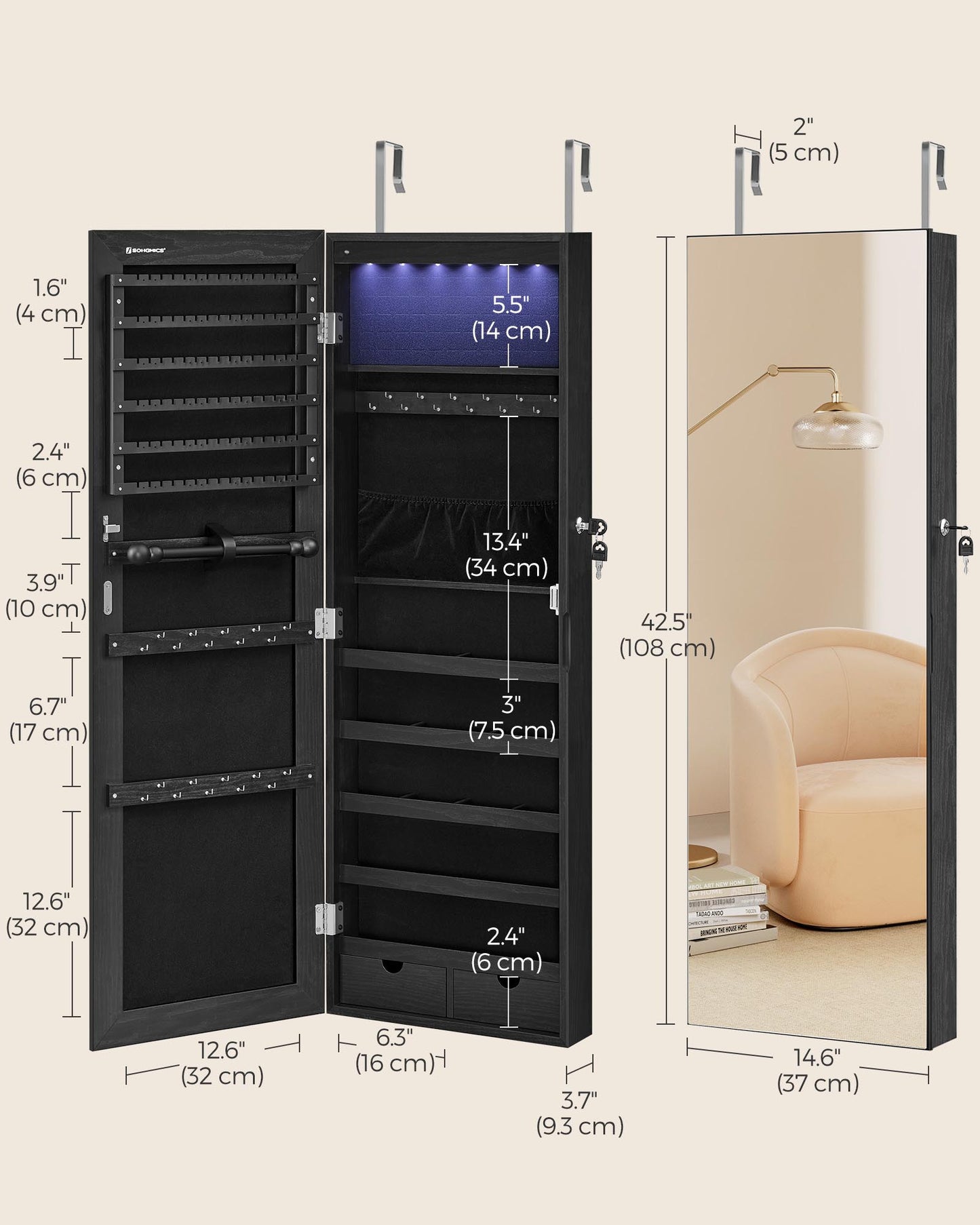 Hanging Jewelry Cabinet with LED Lights