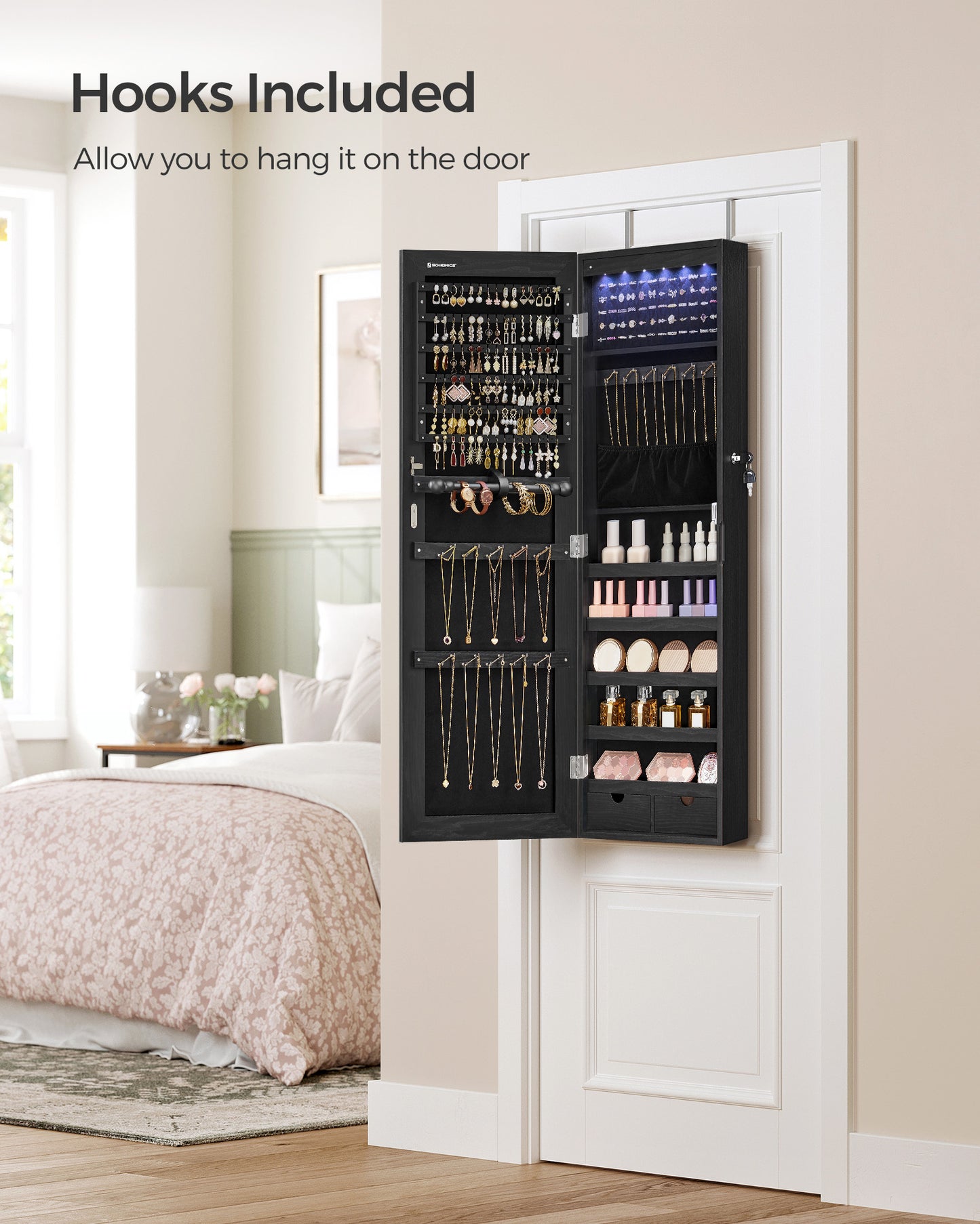 Hanging Jewelry Cabinet with LED Lights