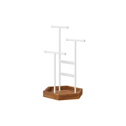 Jewelry Display Holder Stand, Necklace Holder, Metal and Wood Jewelry Tree, for Necklaces, Bracelets, Earrings, Studs, Rings, Gift Idea, White