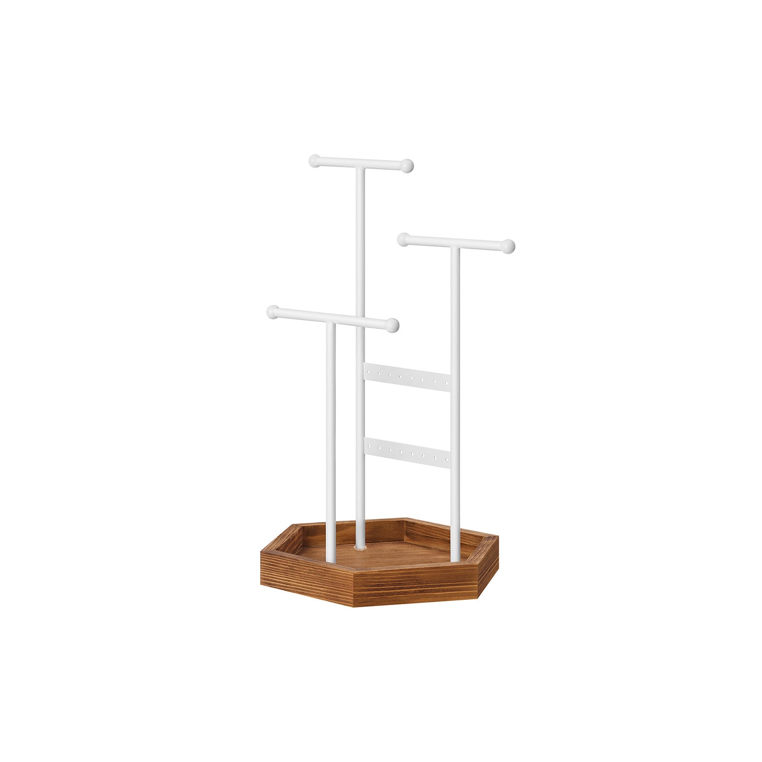 Jewelry Display Holder Stand, Necklace Holder, Metal and Wood Jewelry Tree, for Necklaces, Bracelets, Earrings, Studs, Rings, Gift Idea, White UJJS003W01