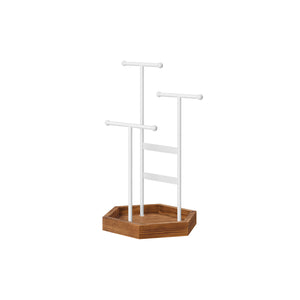 Jewelry Display Holder Stand, Necklace Holder, Metal and Wood Jewelry Tree, for Necklaces, Bracelets, Earrings, Studs, Rings, Gift Idea, White UJJS003W01