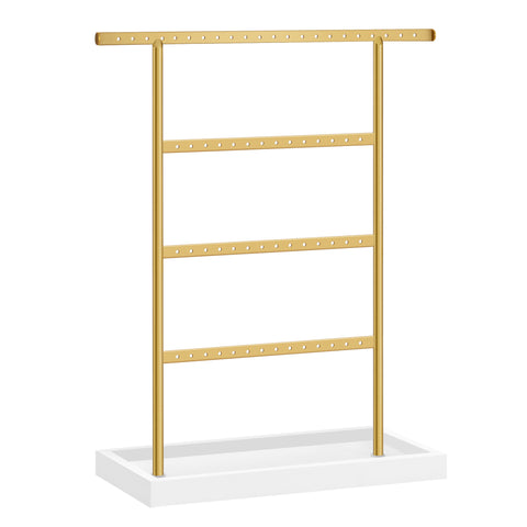 4-Tier Earring Holder Organizer Stand White and Gold Color