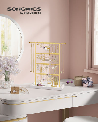 4-Tier Earring Holder Organizer Stand White and Gold Color