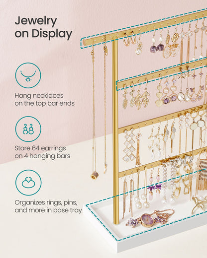 4-Tier Earring Holder Organizer Stand White and Gold Color