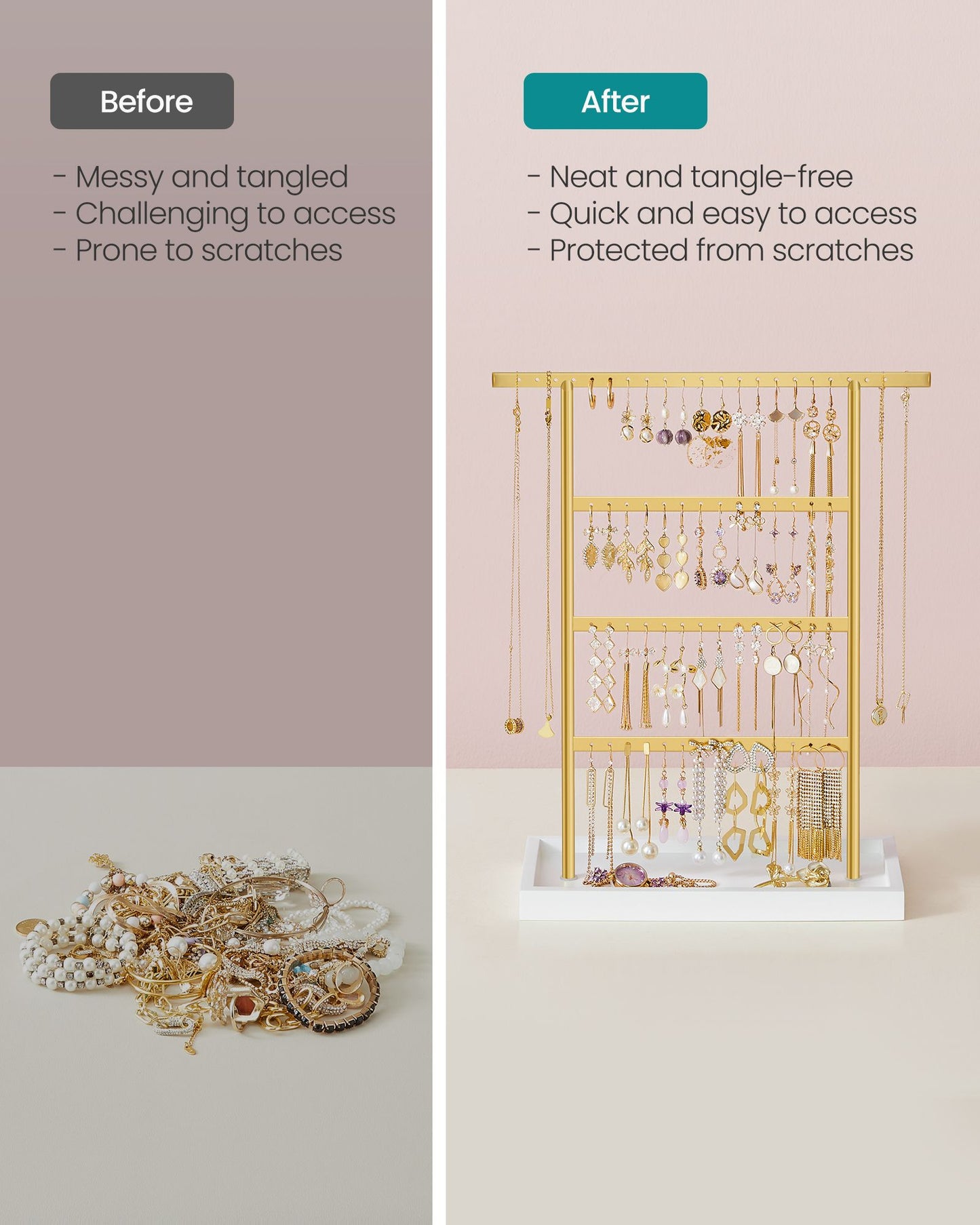 4-Tier Earring Holder Organizer Stand White and Gold Color